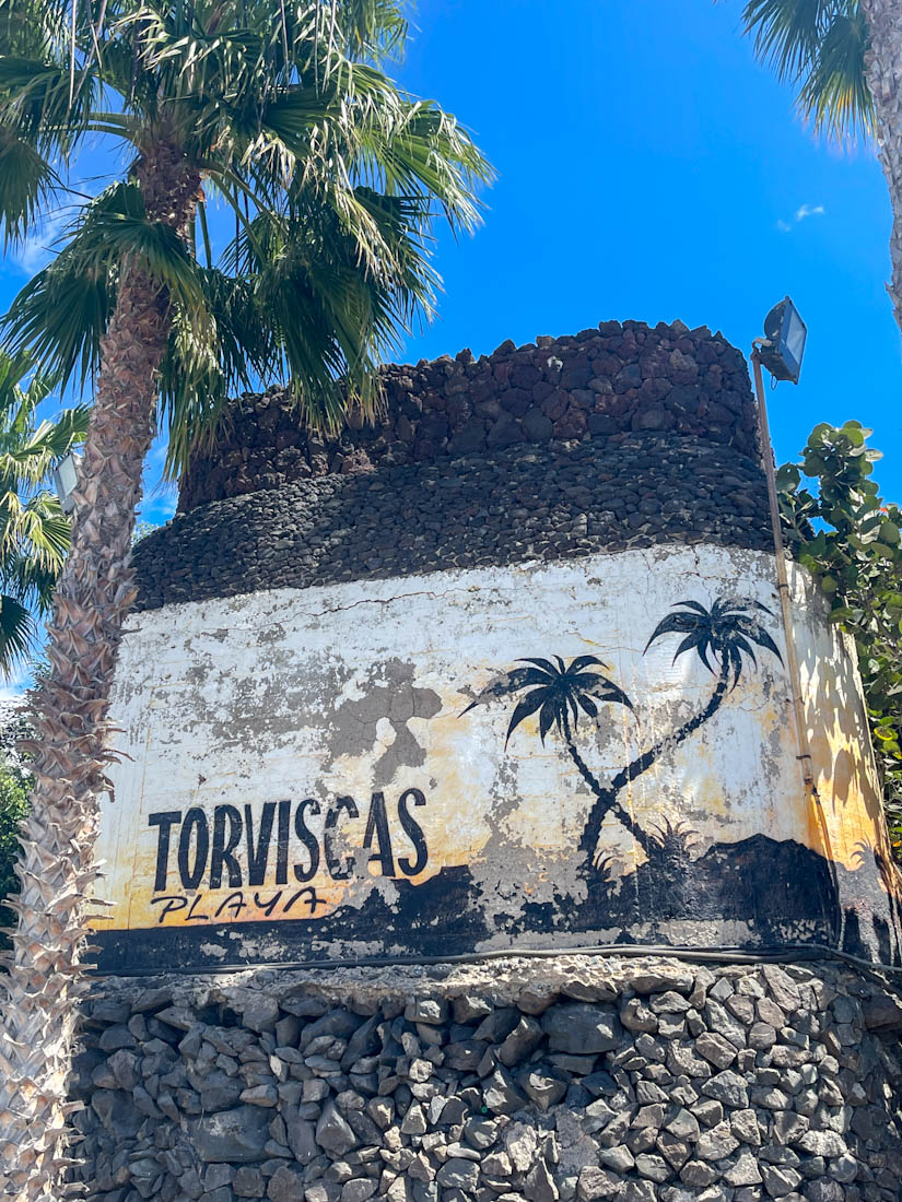 Torviscas Beach sign Tenerife