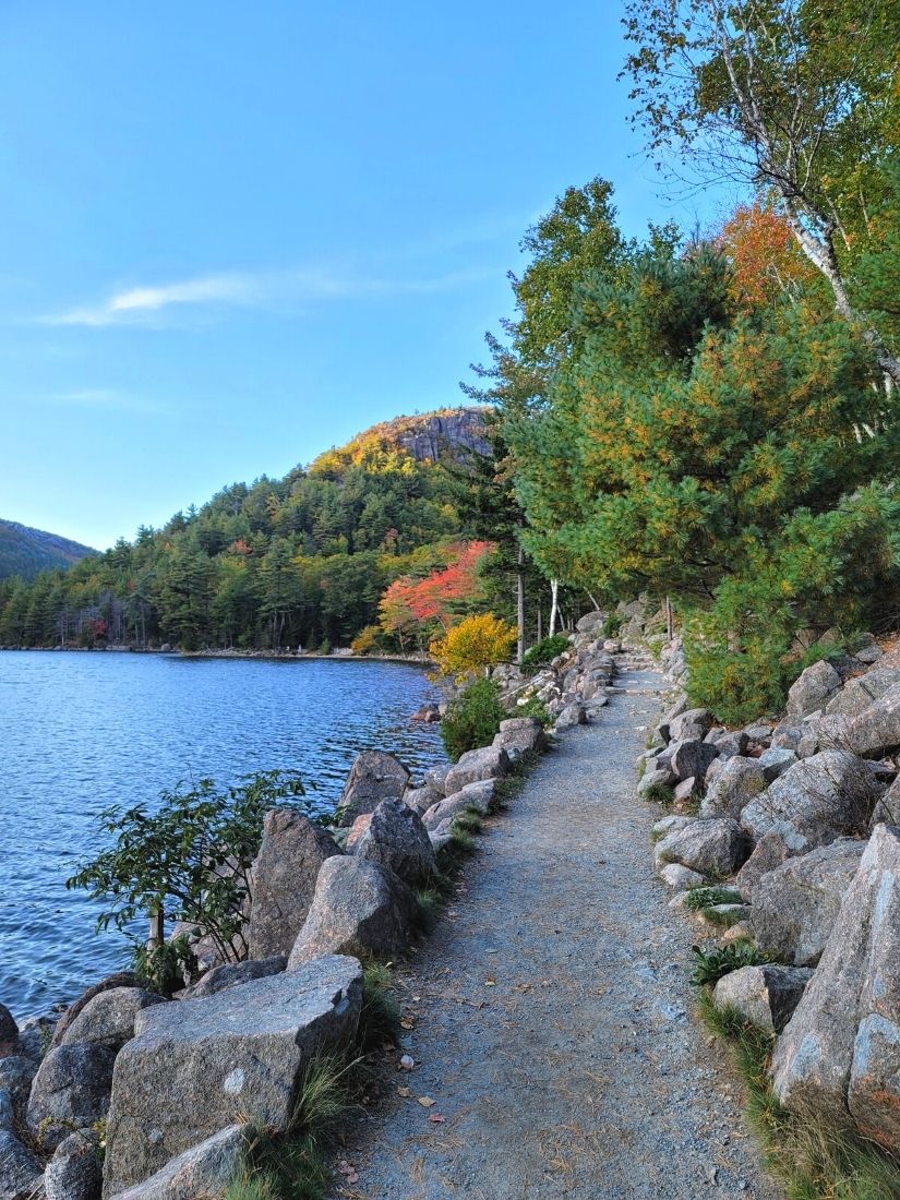 Fall colors start to show trail at Jordan Pond Maine