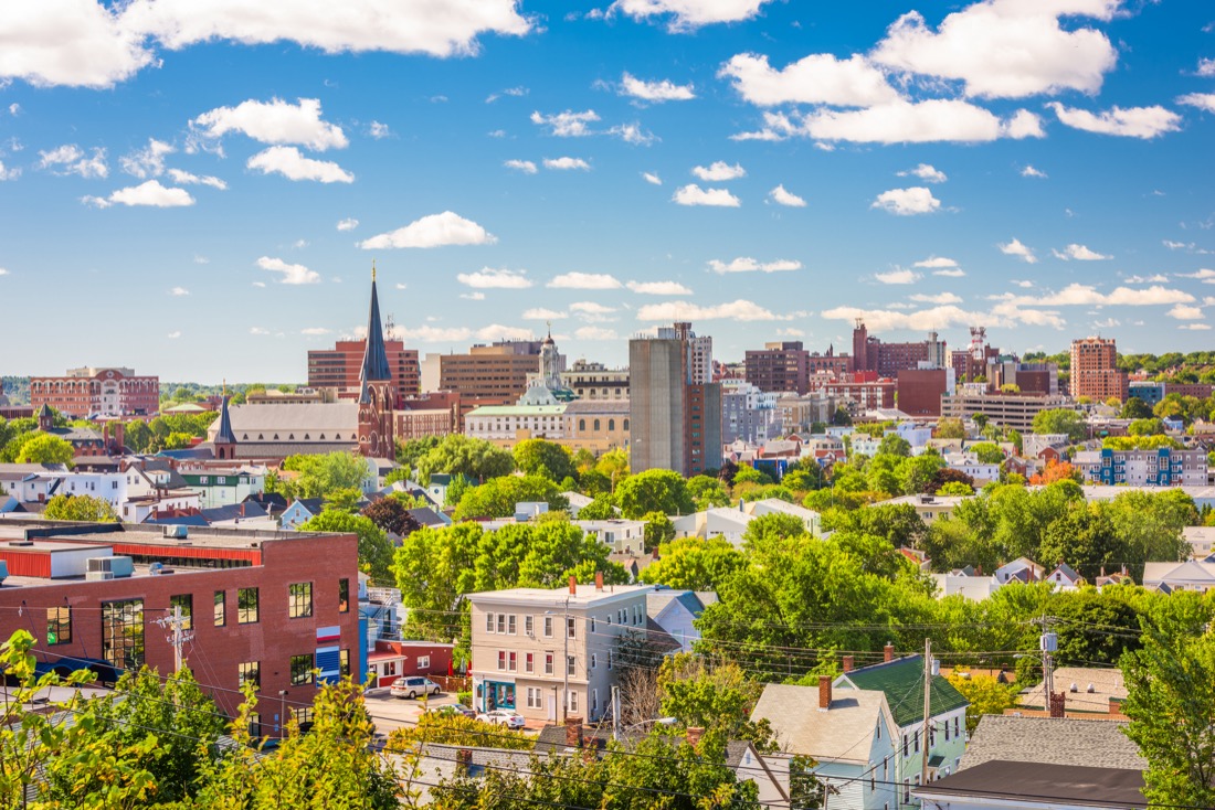 Portland Maine skyline on sunny day