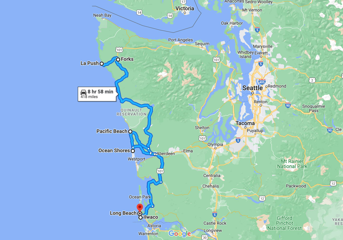 Washington Coastal Towns Central and South map