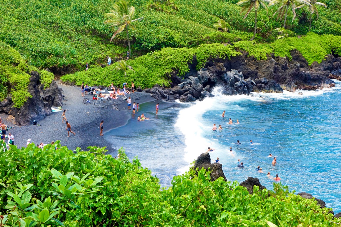 A beautiful shot of the shore in Waianapanapa State Park in Hana, Hawaii