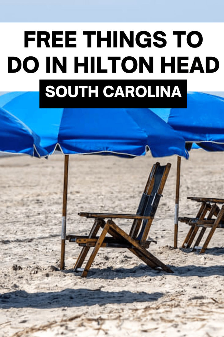 Text free things to do Hilton Head South Carolina image wooden beach chairs and blue umbrella