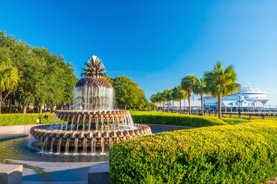 Pineapple Fountain on a sunny day at the Waterfront Park in Charleston, South Carolina