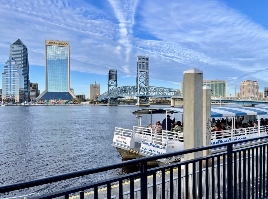 Ocean and buildings at Southbank Riverwalk Jacksonville Florida