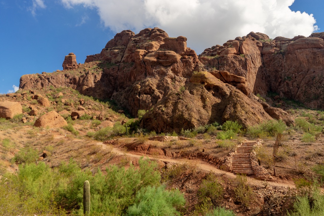 Rocky Camelback Mountain Echo Canyon recreation area trail in Phoenix, Arizona.
