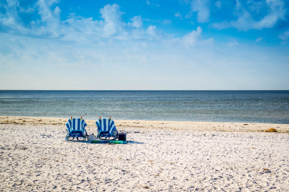 A beach Chaise Longue fronting the beach in Fort Myers, Florida 