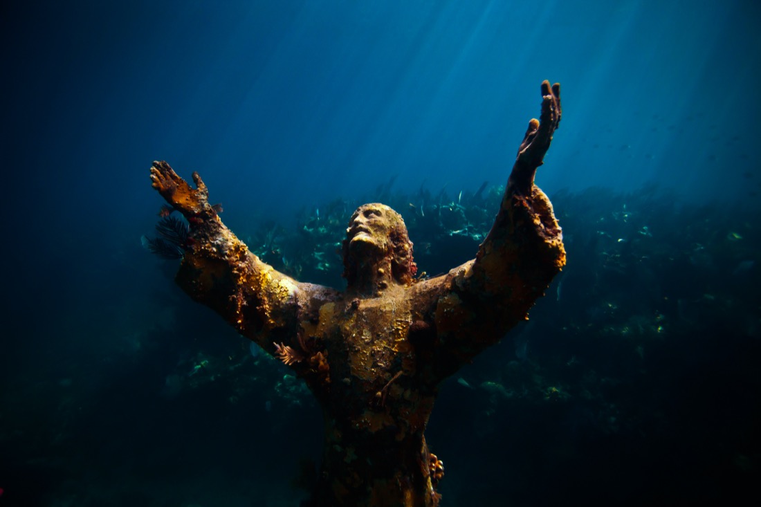 Underwater statue Christ of the Abyss by Guido Galletti
