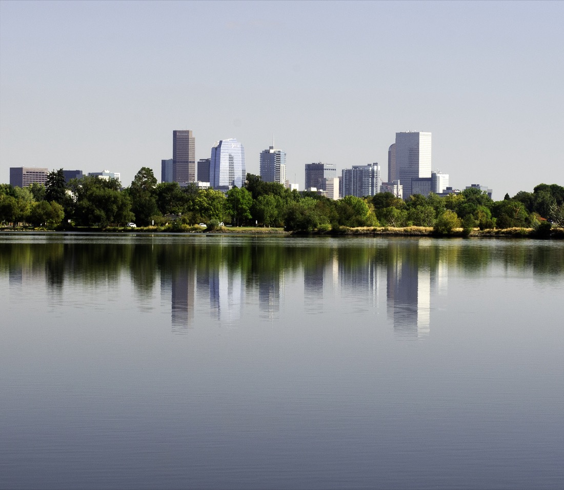 City building reflections in Sloans Lake Downtown Denver