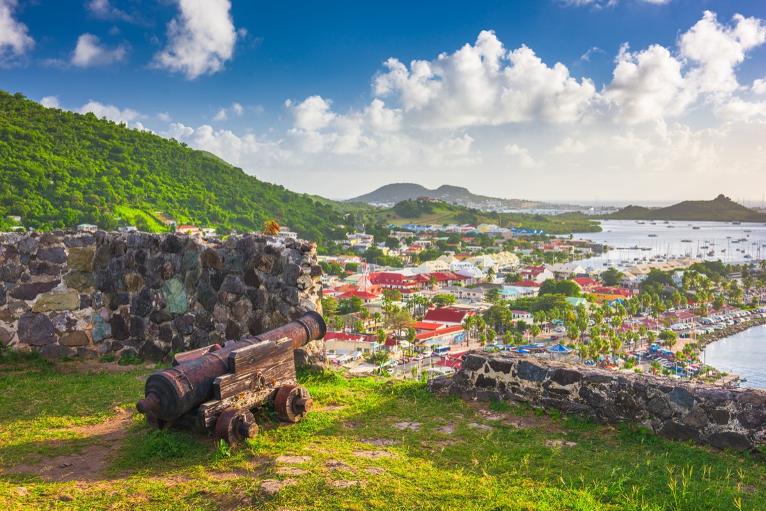 Marigot, Saint Martin town skyline from Fort Louis in the Caribbean