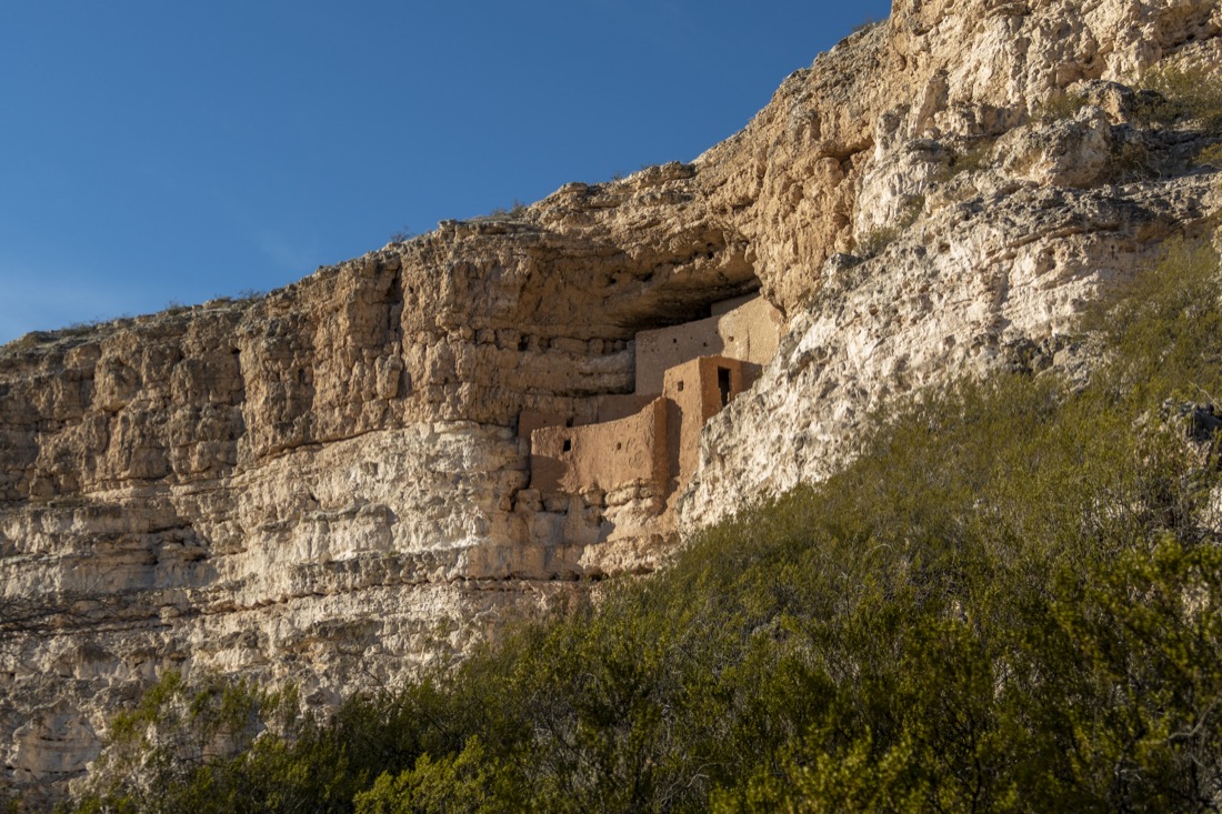 Blue sky over rocky cliffs at Montezuma Castle National Monument