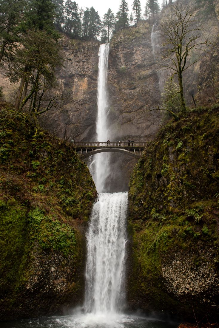 Gorgeous falls with bridge at Multnomah Falls, Portland, OR