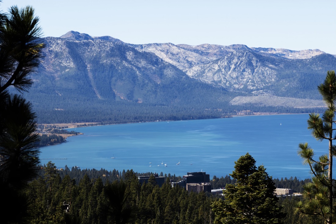 Stunning South Lake Tahoe framed by tree Nevada.