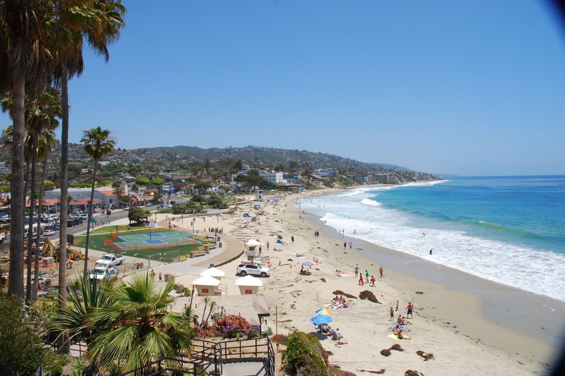 Laguna Beach with visitors in California
