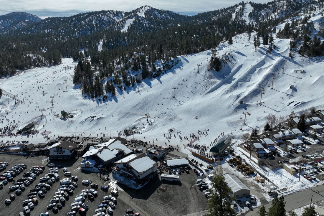 Aerial view of ski resort in winter in Big Bear Lake 