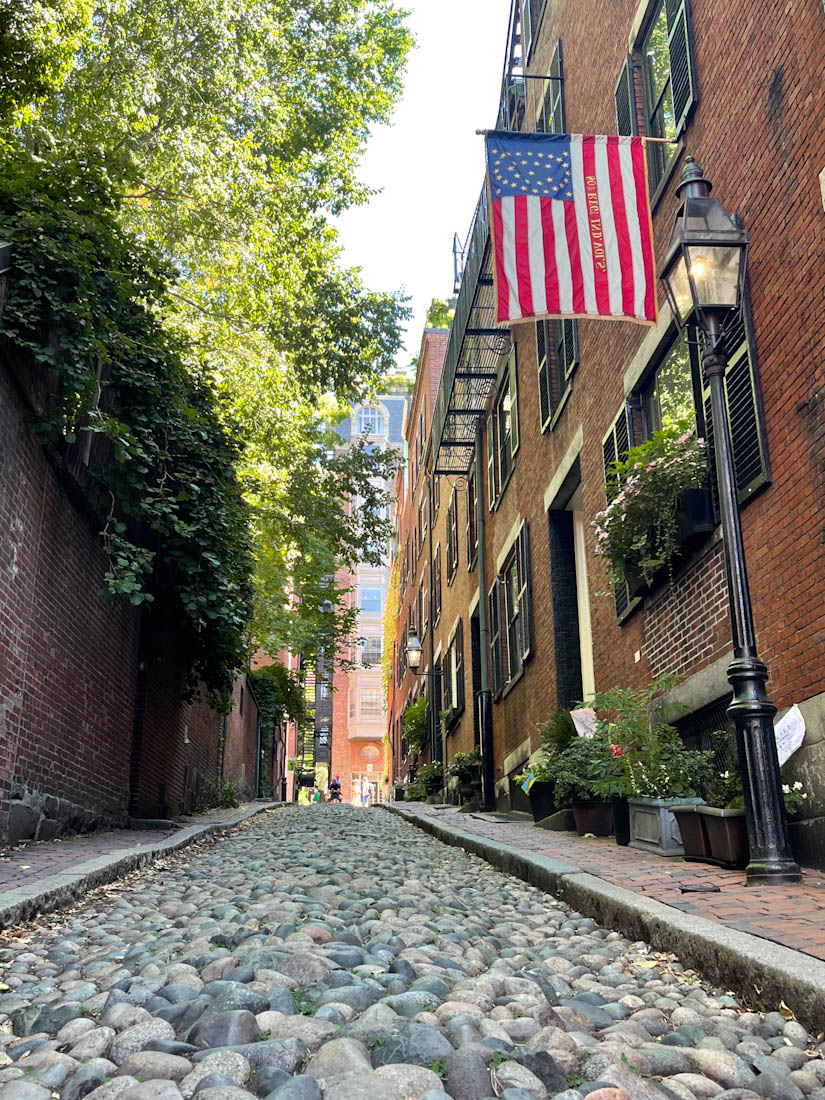 Acorn Street pebble road Beacon Hill Boston Massachusetts