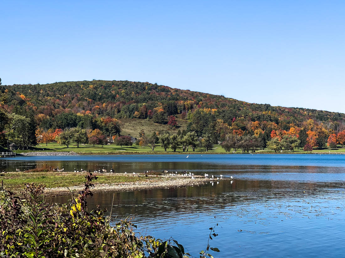 Lake Ostego in Cooperstown with fall colors 