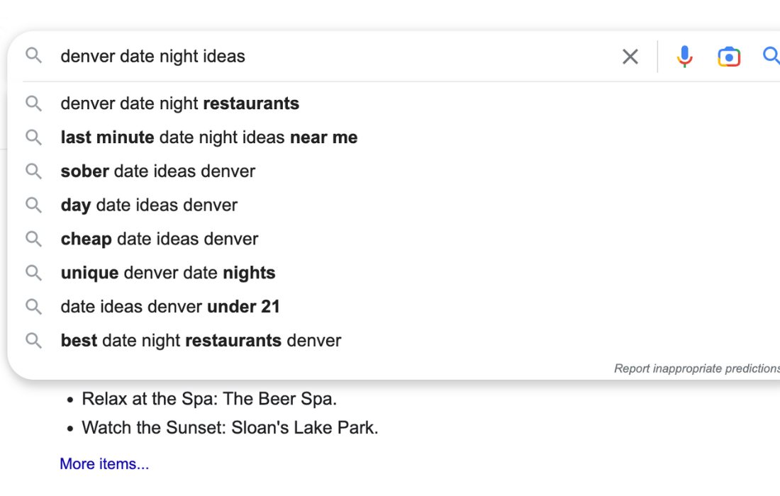 Google search dropdown example