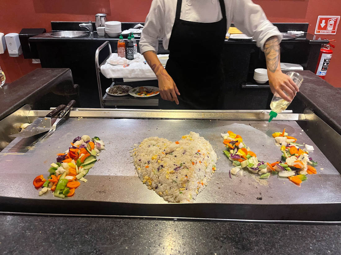 Teppanyak food saying I Love You at Bahia Principe Grand Coba Mexico