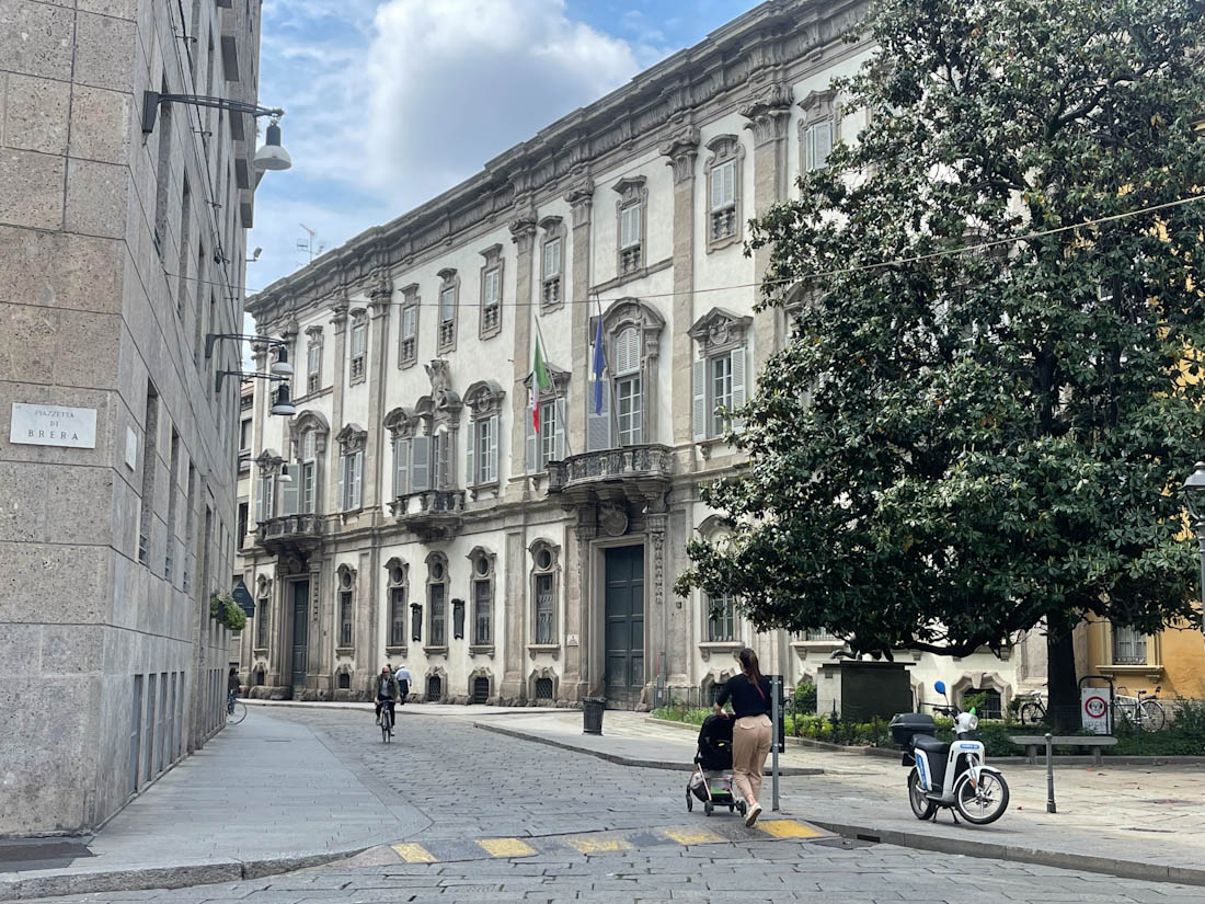 Brera scenes with clean street and tree in Milan Italy