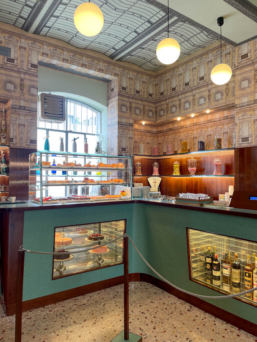 Cake counter at Fondazione Prada  Bar Luce in Porta Romana Milan Italy