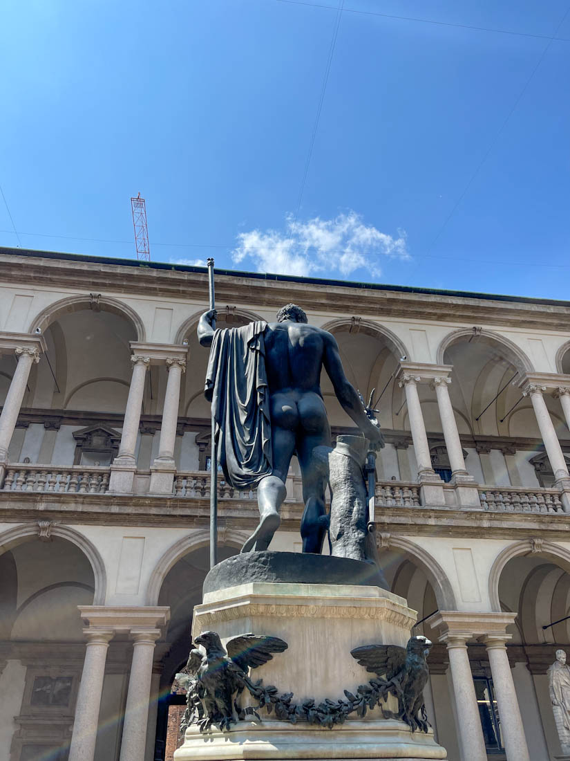 Palazzo Brera back of statue Milan Italy