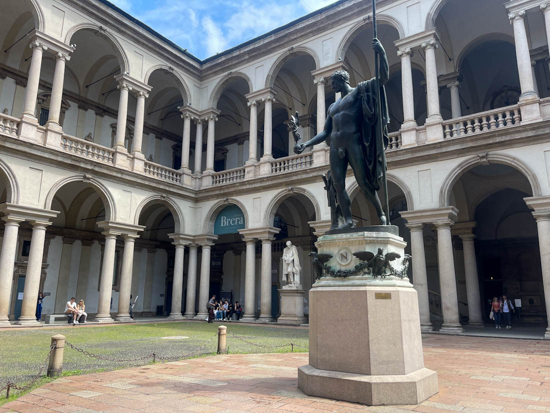 Palazzo Brera statue in Milan in Italy