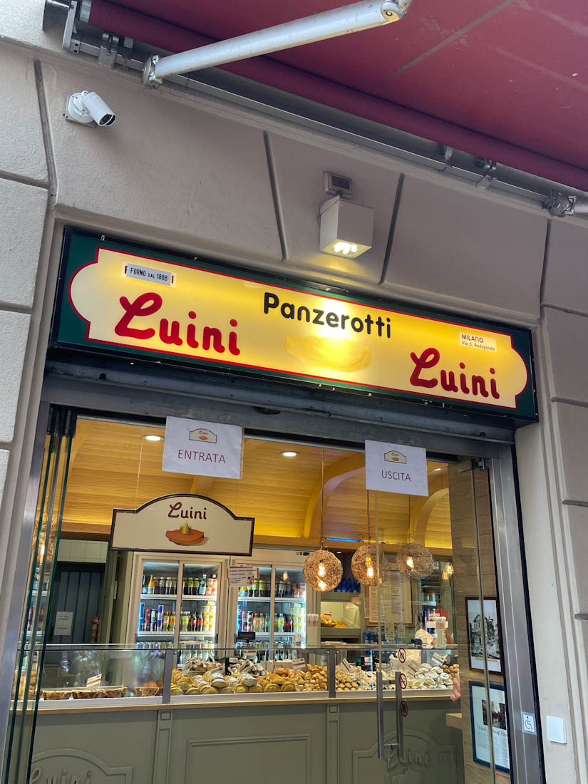 Panzerotti Luini sign inside Milan Italy