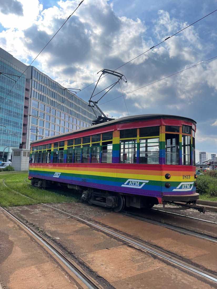 Rainbow tram Milan Italy