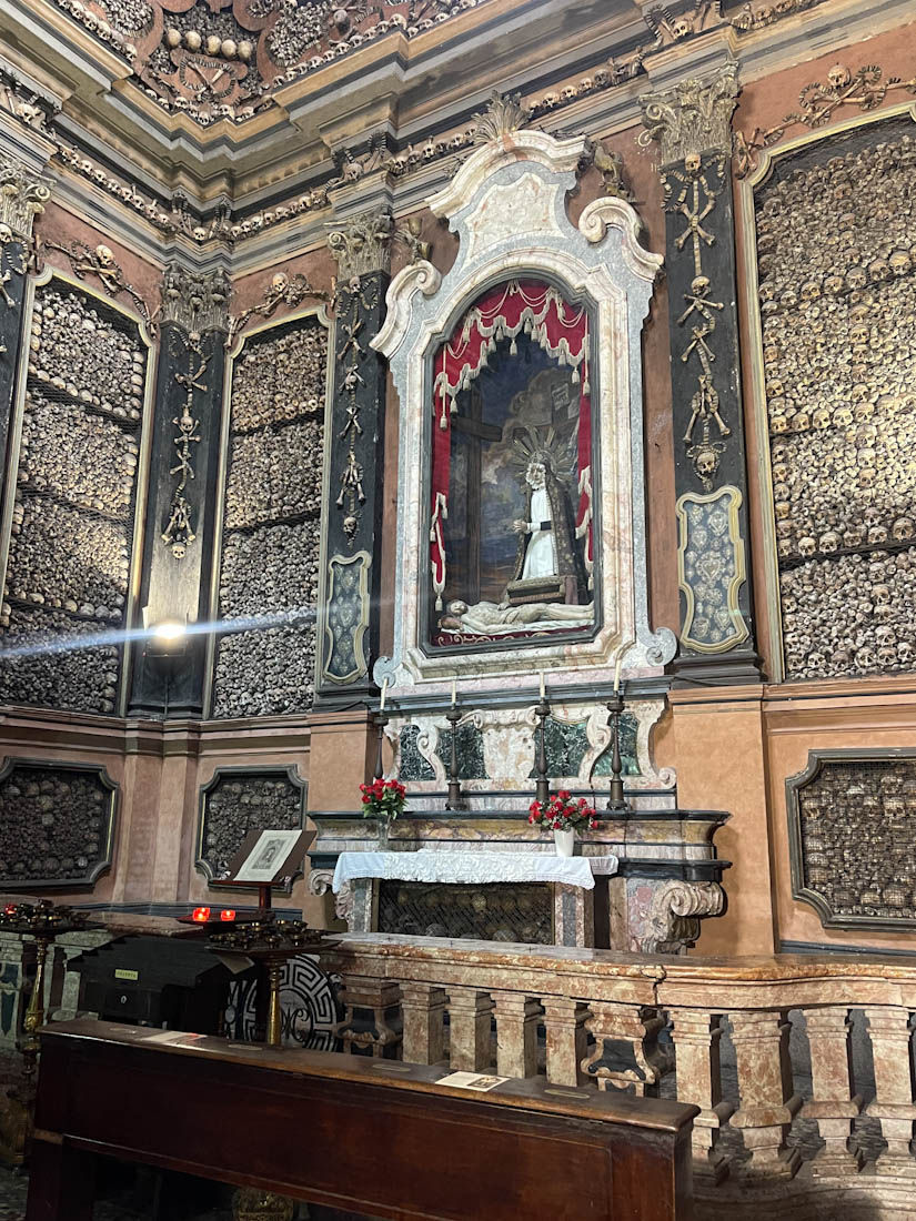 Santuario di San Bernardino alle Ossa Ossuary alter with skulls around it in Milan Italy