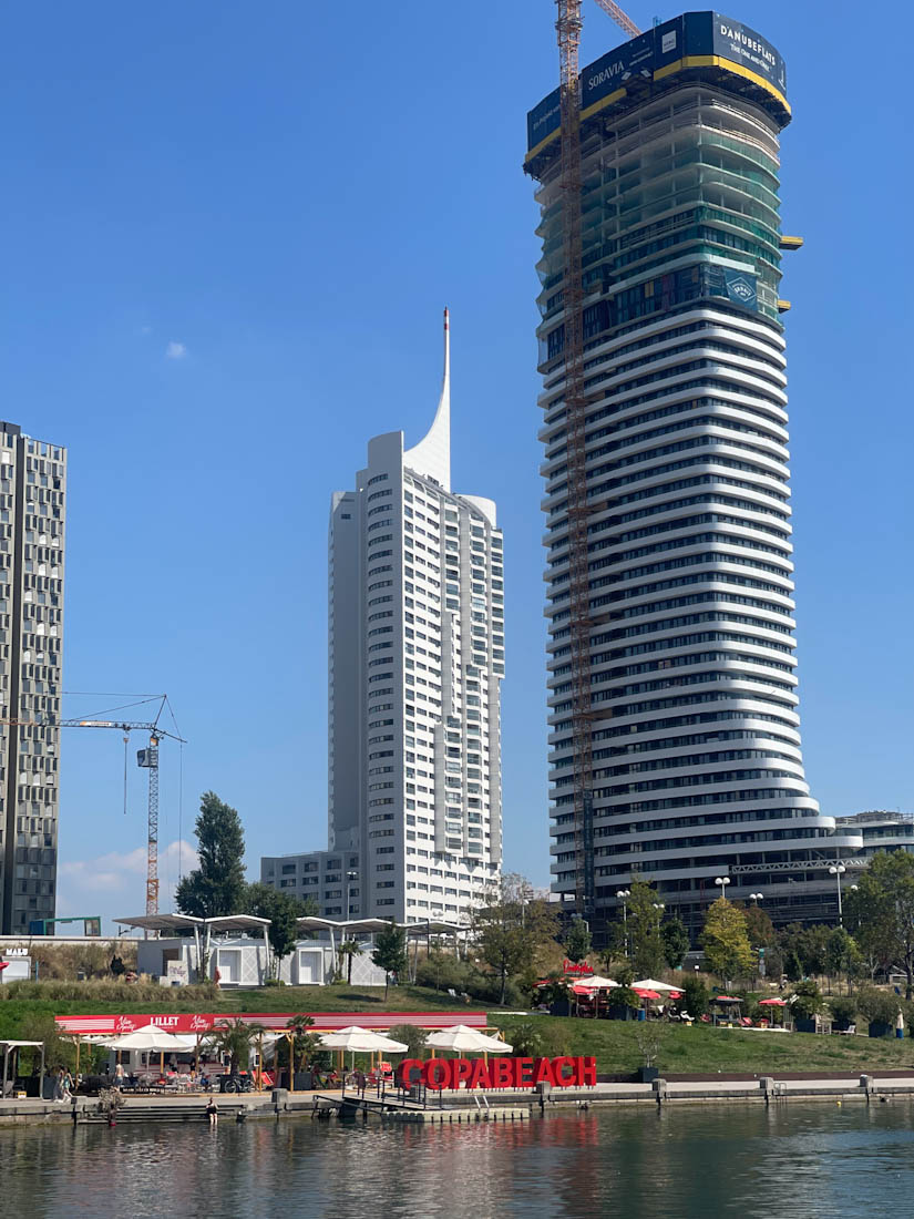 Tall buildings at CopaBeach at the Danube Vienna Austria