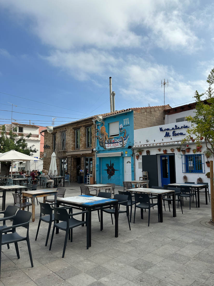 Outdoor tables of restaurants in Denia