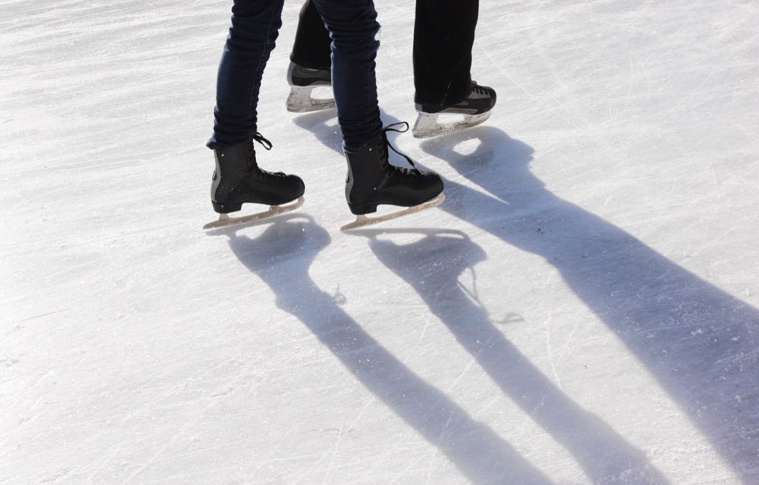 Feet shot of a couple ice skating